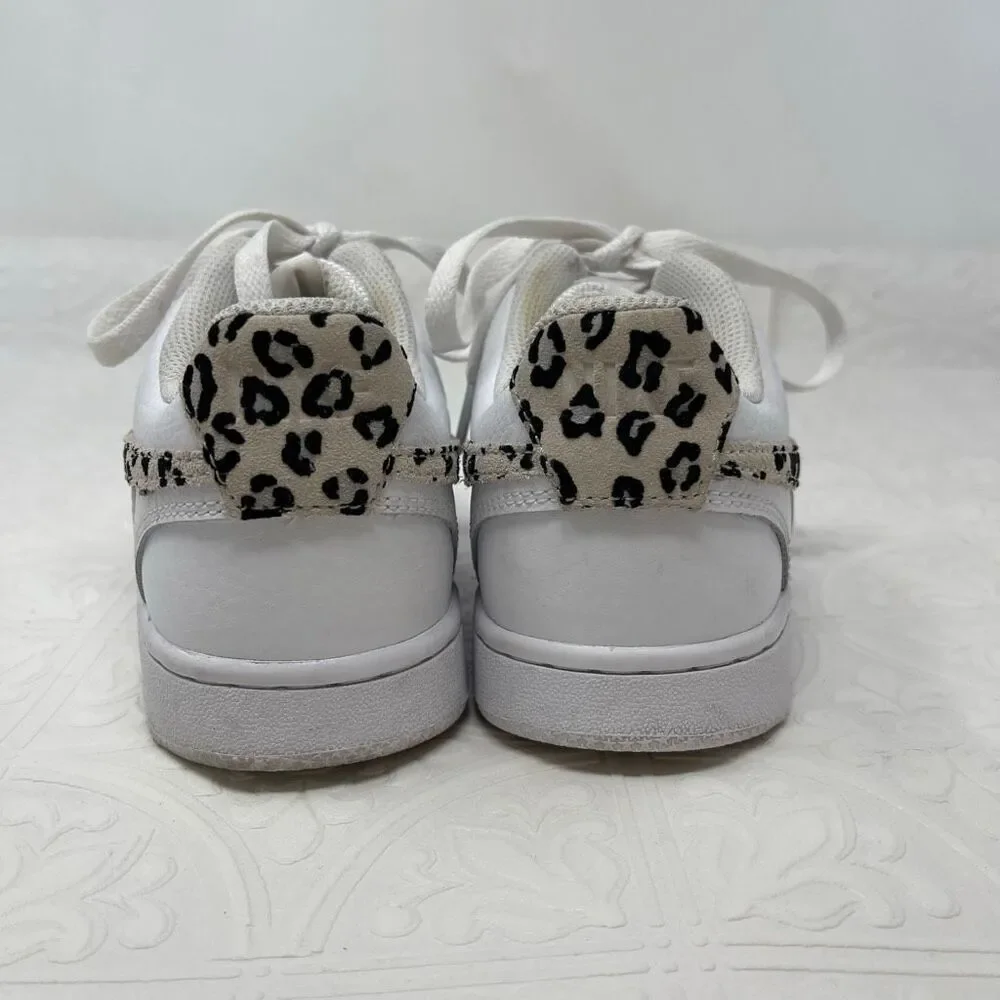 Nike Court Vision Low 'Leopard Swoosh' women's sneakers in white Sz 6.5